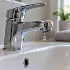 A dripping chrome basin tap