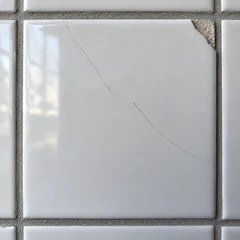 A cracked white wall tile