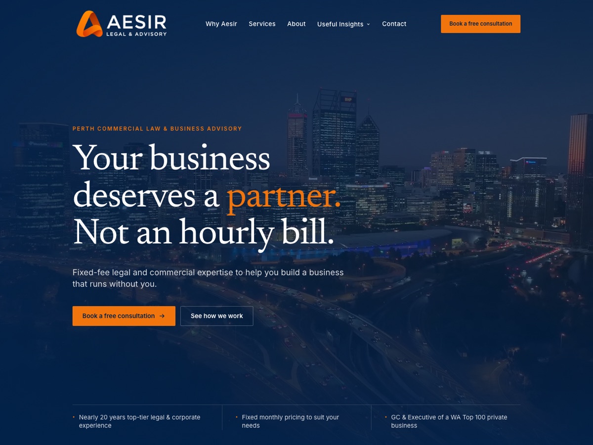 Thumbnail of the Aesir Legal & Advisory website.