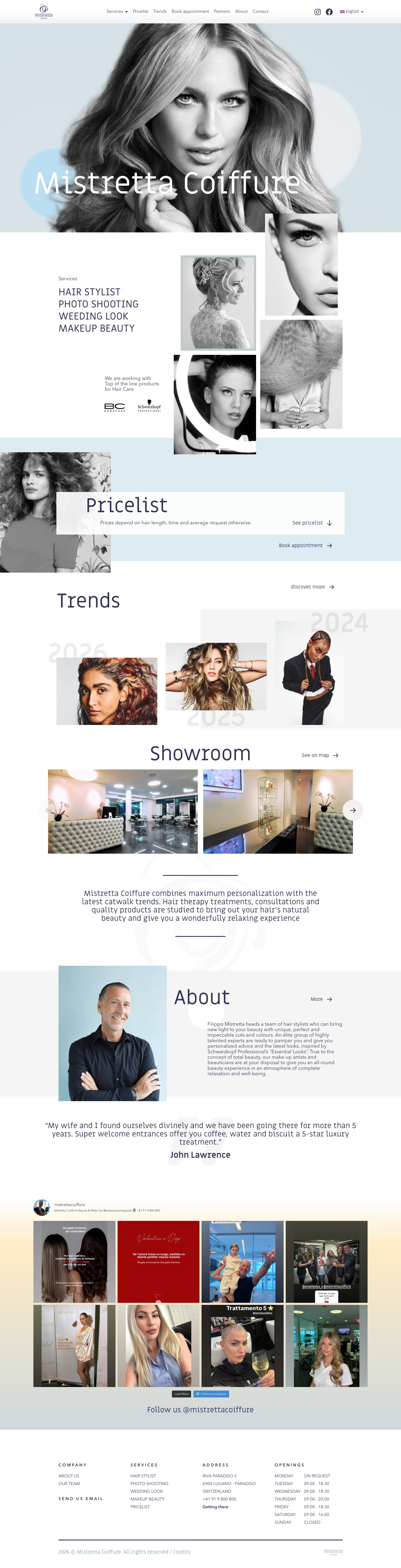 Full long-form preview of the Mistretta Coiffure salon website.