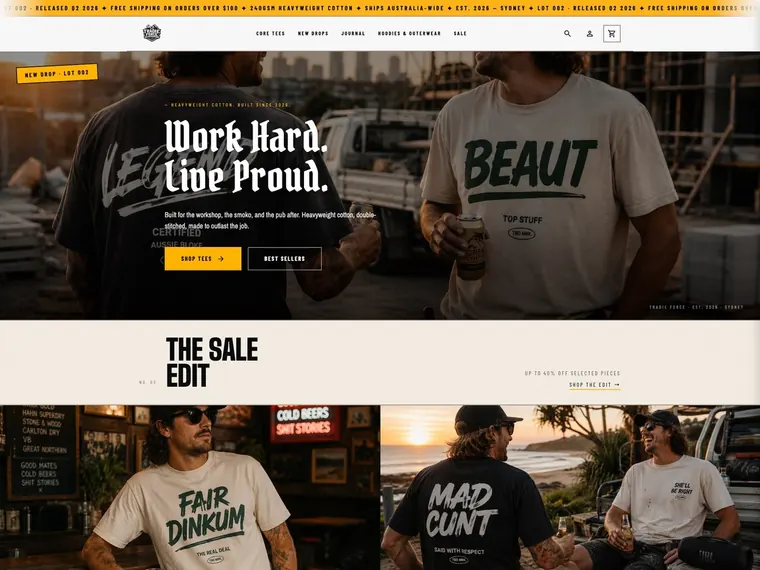 Thumbnail of the TradieForce streetwear Shopify store.